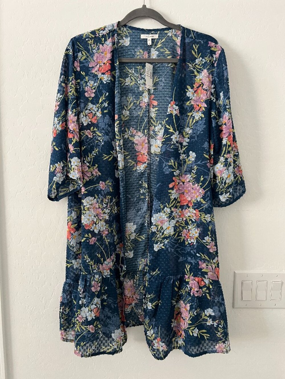NWT Maurices Floral Sheer Kimono Cardigan M Boho Cottagecore Duster Beach Layer